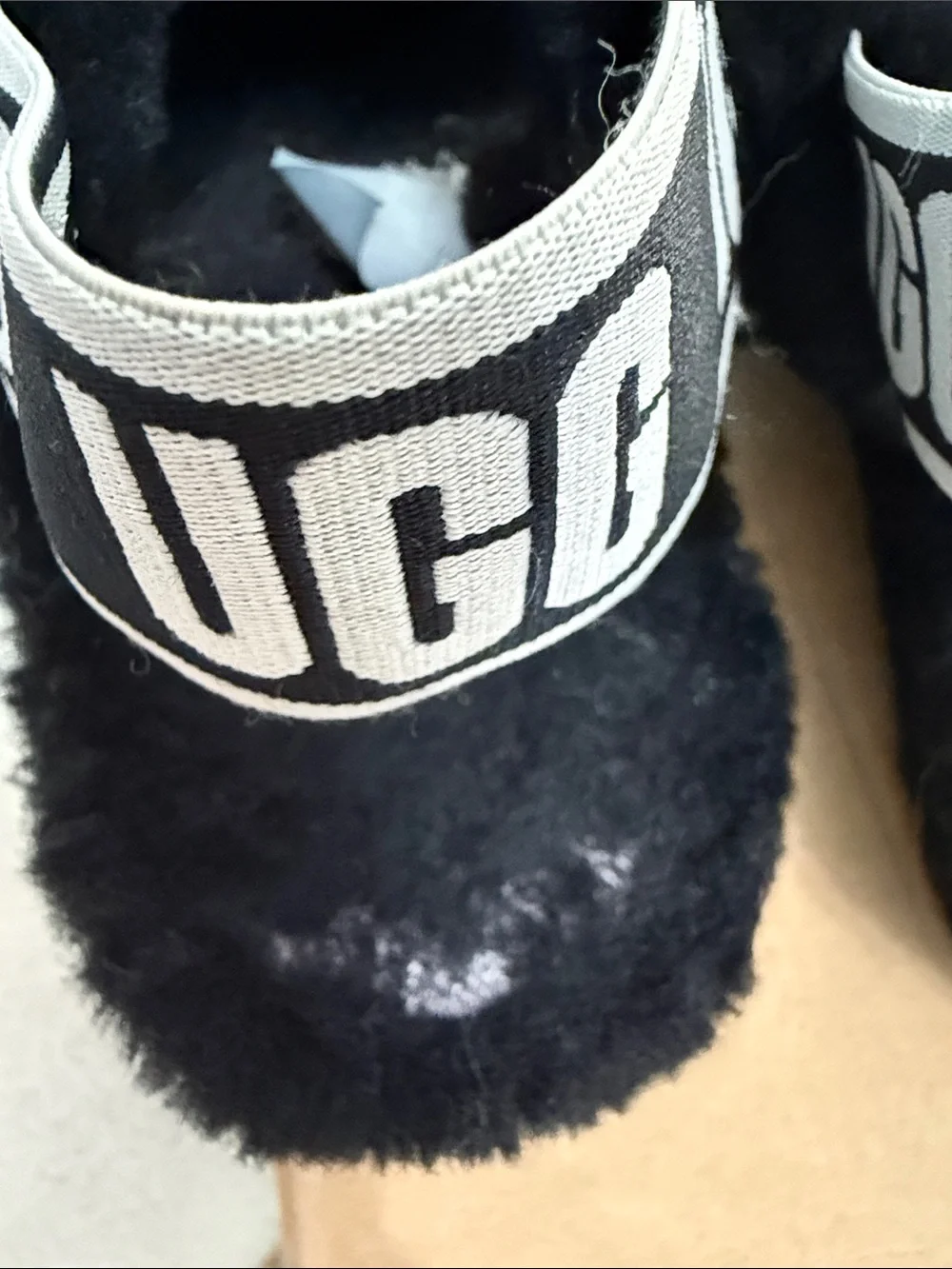 UGG Kids Black Fluff Slide Sandals with Logo Strap